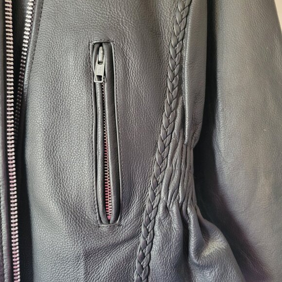 Unik Premium Women’s XXL Black Leather Braded Motorcycle Biker Jacket, NWOT - Picture 3 of 9